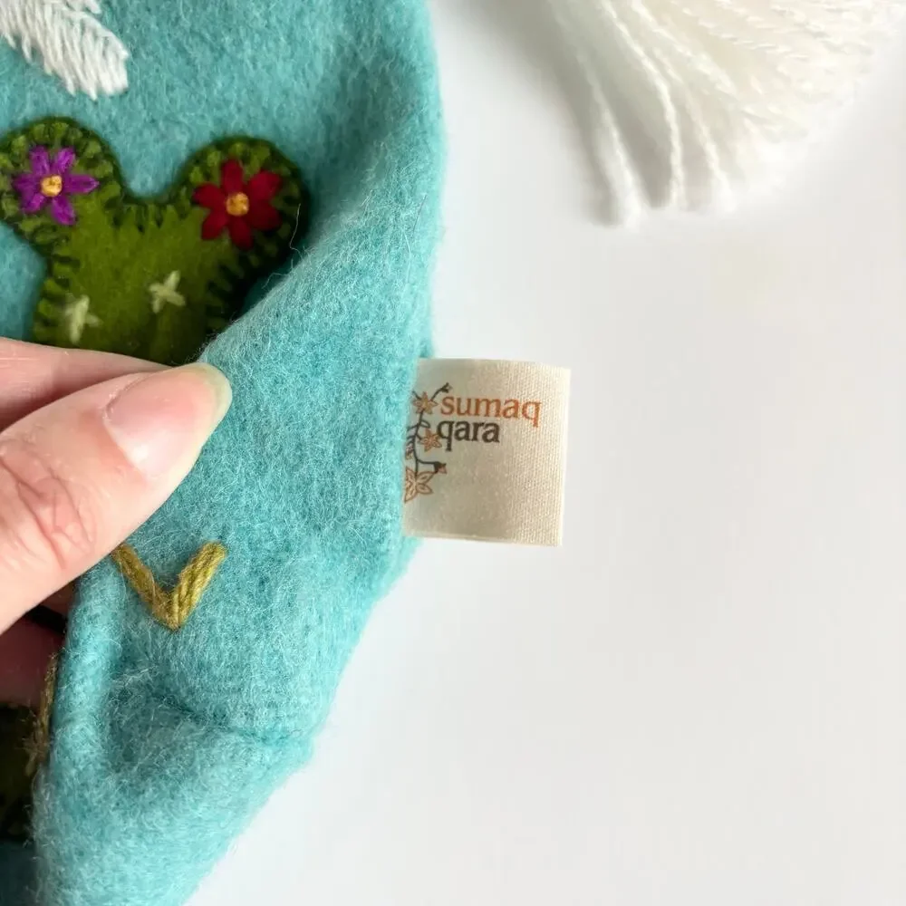 Wool Llama & Cactus Handmade in Peru Makeup Travel Cosmetics Bag Turquoise